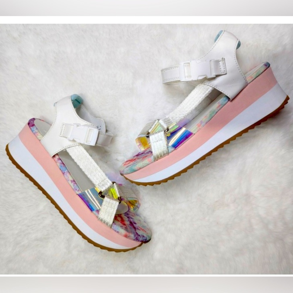 Dirty Laundry Women's Platform Ankle Strap Sandals Pink & White Size 8